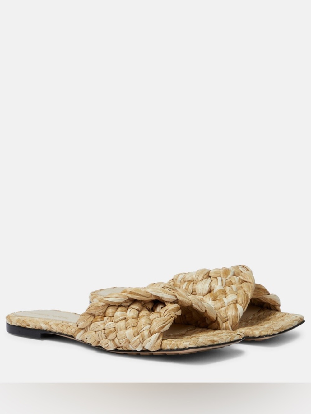 Bottega Veneta Natural Braided Raffia Stretch Flat Mules Sandals, Size 38.5 - Picture 3 of 9